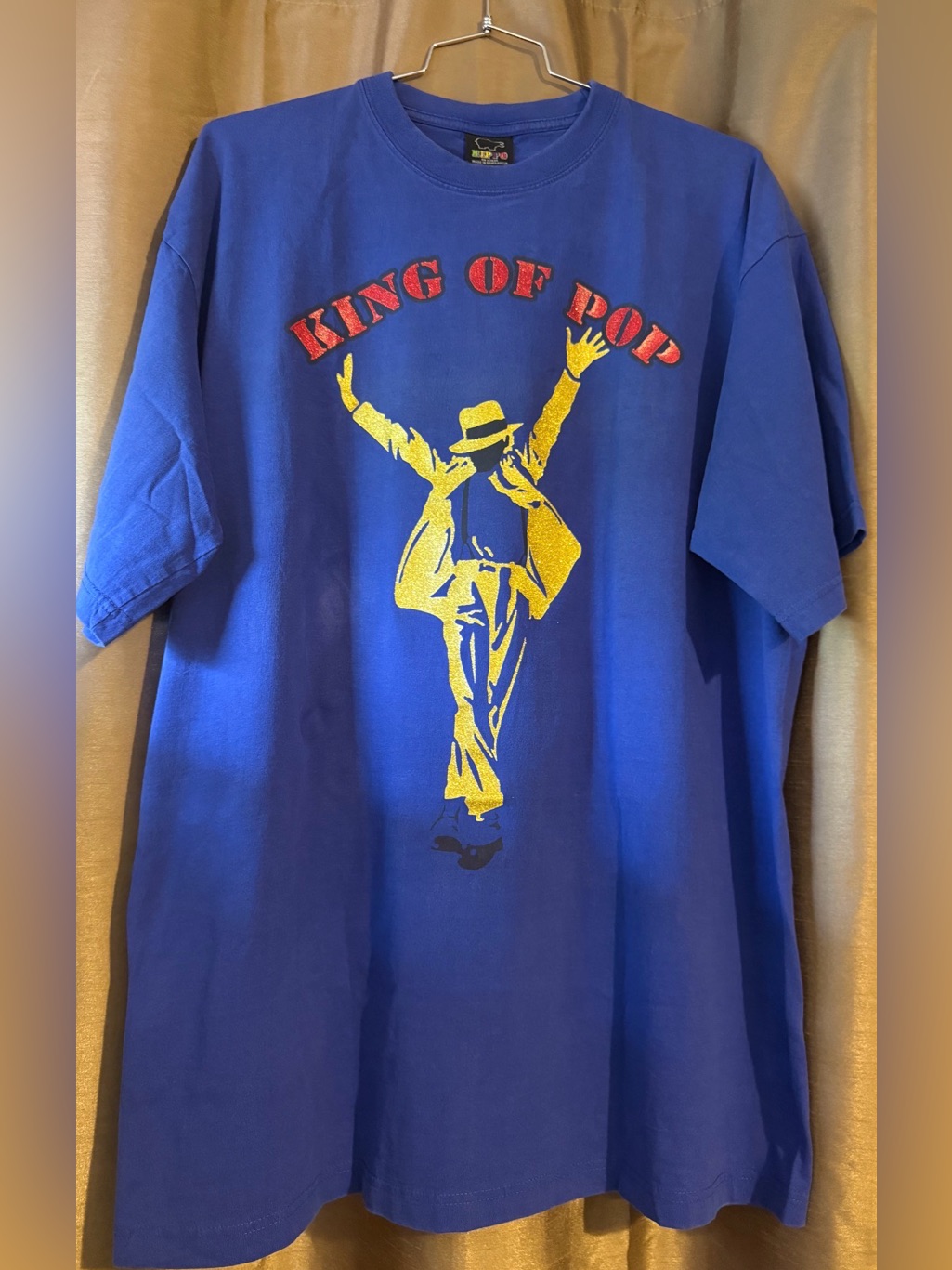 Vintage 90’s Michael Jackson “King Of Pop” Blue With Gold & Red Glitter Ink 3xl